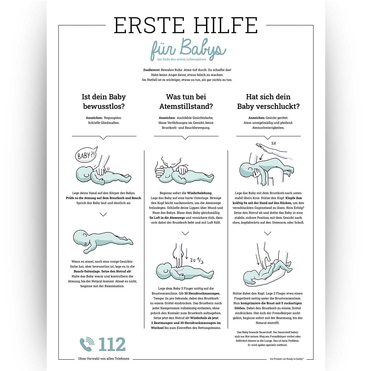 ERSTE HILFE für Babies - Poster - Ready to Daddy Products UG